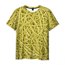 Мужская футболка 3D с принтом Макароны в Курске, 100% полиэфир | прямой крой, круглый вырез горловины, длина до линии бедер | Тематика изображения на принте: веган | вемишель | диета | еда | лапша | паста | паттрен | спагетти | текстура