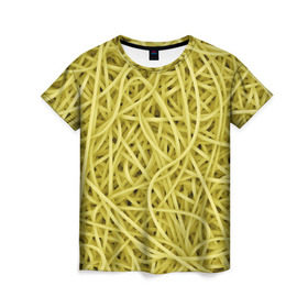 Женская футболка 3D с принтом Макароны в Курске, 100% полиэфир ( синтетическое хлопкоподобное полотно) | прямой крой, круглый вырез горловины, длина до линии бедер | веган | вемишель | диета | еда | лапша | паста | паттрен | спагетти | текстура