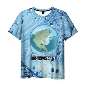Мужская футболка 3D с принтом FisherMan в Курске, 100% полиэфир | прямой крой, круглый вырез горловины, длина до линии бедер | baitbest | bottom | driftwood | fisherman | fishing | fishwaterhook | pike | river | вода | дно | коряга | крючок | лучший рыбак | наживка | река | рыба | рыбалка | щука