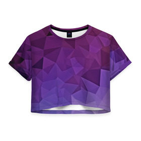Женская футболка 3D укороченная с принтом Фиолетовые грани в Курске, 100% полиэстер | круглая горловина, длина футболки до линии талии, рукава с отворотами | abstract | abstraction | color | geometry | mirror | polygon | абстракция | геометрия | грани | линии | полигоны | сочетания | стекло | треугольники