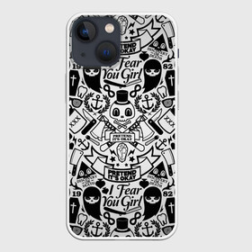 Чехол для iPhone 13 mini с принтом Tokyo Tattoo Sticker Bomb в Курске,  |  | casual | design | pattern | ray ban | skull | street | texture | urban | дизайн | индеец | мода | очки | повтор | принт | стикербомб | стикеры | тату | текстура | узор | улица | хулиган | череп | шляпа