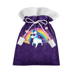 Подарочный 3D мешок с принтом Радужный Единорог в Очках в Курске, 100% полиэстер | Размер: 29*39 см | colors | pizza | pony | rainbow | unicorn | бекон | единорог | конь | очки | пицца | пони | пончик | радуга | рог | солнцезащитные очки