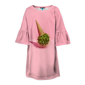 Детское платье 3D с принтом Ванильный Кактус в Курске, 100% полиэстер | прямой силуэт, чуть расширенный к низу. Круглая горловина, на рукавах — воланы | вафля | вкусняшка | еда | жара | иголки | кактусы | картина | лед | лето | мимими | мороженка | мороженое | необычный | пломбир | растение | рожок | розовый | сладкое | сюрреализм | тень | эскимо