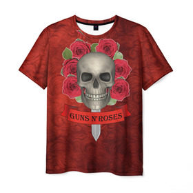 Мужская футболка 3D с принтом Gans N Roses в Курске, 100% полиэфир | прямой крой, круглый вырез горловины, длина до линии бедер | gans n roses | группа | исполнители | меч | музыка | песни | розы | рок группа | череп
