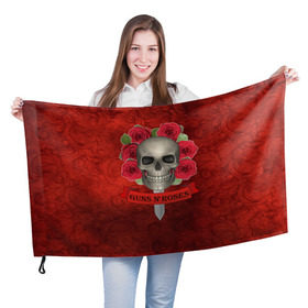 Флаг 3D с принтом Gans N Roses в Курске, 100% полиэстер | плотность ткани — 95 г/м2, размер — 67 х 109 см. Принт наносится с одной стороны | gans n roses | группа | исполнители | меч | музыка | песни | розы | рок группа | череп