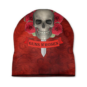Шапка 3D с принтом Gans N Roses в Курске, 100% полиэстер | универсальный размер, печать по всей поверхности изделия | gans n roses | группа | исполнители | меч | музыка | песни | розы | рок группа | череп