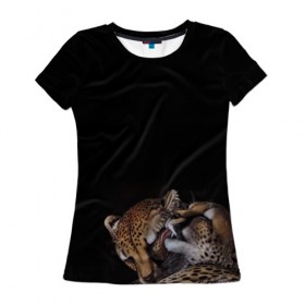 Женская футболка 3D с принтом Гепарды в Курске, 100% полиэфир ( синтетическое хлопкоподобное полотно) | прямой крой, круглый вырез горловины, длина до линии бедер | арт | гепард | животные | кошка | нежность | пара