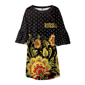 Детское платье 3D с принтом Россия в Курске, 100% полиэстер | прямой силуэт, чуть расширенный к низу. Круглая горловина, на рукавах — воланы | роспись | россия | хохлома | цветы | я русский