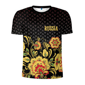 Мужская футболка 3D спортивная с принтом Россия в Курске, 100% полиэстер с улучшенными характеристиками | приталенный силуэт, круглая горловина, широкие плечи, сужается к линии бедра | роспись | россия | хохлома | цветы | я русский