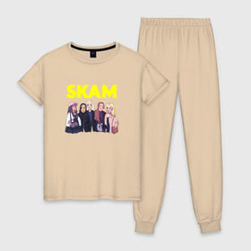 Женская пижама хлопок с принтом SKAM 8 в Курске, 100% хлопок | брюки и футболка прямого кроя, без карманов, на брюках мягкая резинка на поясе и по низу штанин | skam | скам | стыд