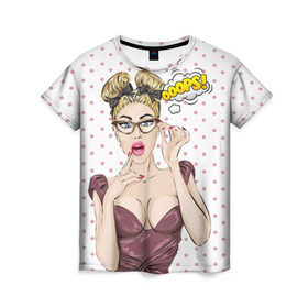 Женская футболка 3D с принтом ПОП-АРТ в Курске, 100% полиэфир ( синтетическое хлопкоподобное полотно) | прямой крой, круглый вырез горловины, длина до линии бедер | горошек | девушка | ретро