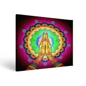 Холст прямоугольный с принтом Meditation в Курске, 100% ПВХ |  | 3d | indian | mandala | арт | йога | медитация | руки | узор | цветы