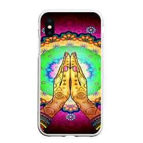Чехол для iPhone XS Max матовый с принтом Meditation в Курске, Силикон | Область печати: задняя сторона чехла, без боковых панелей | 3d | indian | mandala | арт | йога | медитация | руки | узор | цветы