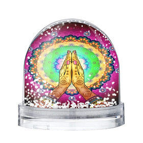 Снежный шар с принтом Meditation в Курске, Пластик | Изображение внутри шара печатается на глянцевой фотобумаге с двух сторон | 3d | indian | mandala | арт | йога | медитация | руки | узор | цветы
