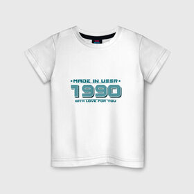 Детская футболка хлопок с принтом Made in USSR 1990 в Курске, 100% хлопок | круглый вырез горловины, полуприлегающий силуэт, длина до линии бедер | 1990 | made in ussr | ussr | год рождения | день рождения | рожденный в ссср | сделано в ссср | ссср