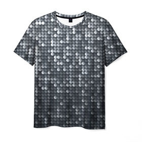 Мужская футболка 3D с принтом Мелкие Шарики в Курске, 100% полиэфир | прямой крой, круглый вырез горловины, длина до линии бедер | кольчуга | металл | перелив | рыбный | серебро | черно белый | чешуйки | чешуя