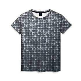 Женская футболка 3D с принтом Мелкие Шарики в Курске, 100% полиэфир ( синтетическое хлопкоподобное полотно) | прямой крой, круглый вырез горловины, длина до линии бедер | кольчуга | металл | перелив | рыбный | серебро | черно белый | чешуйки | чешуя
