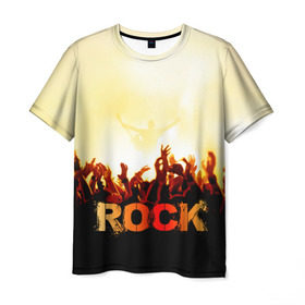 Мужская футболка 3D с принтом Rock концерт в Курске, 100% полиэфир | прямой крой, круглый вырез горловины, длина до линии бедер | rock | в толпу | гитара | группа | дым | жанр | концерт | металл | музыка | надпись | панк | певец | песня | прыжок | рок | рок н рол | руки | стиль | хард | хой | я люблю рок