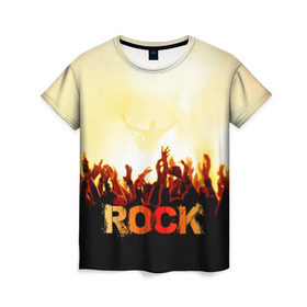 Женская футболка 3D с принтом Rock концерт в Курске, 100% полиэфир ( синтетическое хлопкоподобное полотно) | прямой крой, круглый вырез горловины, длина до линии бедер | rock | в толпу | гитара | группа | дым | жанр | концерт | металл | музыка | надпись | панк | певец | песня | прыжок | рок | рок н рол | руки | стиль | хард | хой | я люблю рок