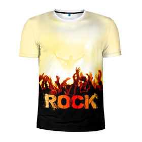 Мужская футболка 3D спортивная с принтом Rock концерт в Курске, 100% полиэстер с улучшенными характеристиками | приталенный силуэт, круглая горловина, широкие плечи, сужается к линии бедра | rock | в толпу | гитара | группа | дым | жанр | концерт | металл | музыка | надпись | панк | певец | песня | прыжок | рок | рок н рол | руки | стиль | хард | хой | я люблю рок
