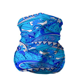 Бандана-труба 3D с принтом Floral pattern в Курске, 100% полиэстер, ткань с особыми свойствами — Activecool | плотность 150‒180 г/м2; хорошо тянется, но сохраняет форму | 3d | абстракция | арт | волны | синий | узор | цветы