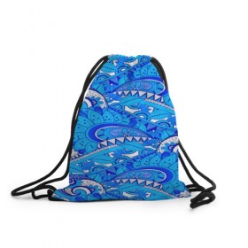 Рюкзак-мешок 3D с принтом Floral pattern в Курске, 100% полиэстер | плотность ткани — 200 г/м2, размер — 35 х 45 см; лямки — толстые шнурки, застежка на шнуровке, без карманов и подкладки | 3d | абстракция | арт | волны | синий | узор | цветы