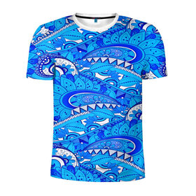 Мужская футболка 3D спортивная с принтом Floral pattern в Курске, 100% полиэстер с улучшенными характеристиками | приталенный силуэт, круглая горловина, широкие плечи, сужается к линии бедра | 3d | абстракция | арт | волны | синий | узор | цветы