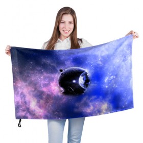 Флаг 3D с принтом Вселенная бесконечна в Курске, 100% полиэстер | плотность ткани — 95 г/м2, размер — 67 х 109 см. Принт наносится с одной стороны | звезды | планета | разноцветный | шлем | яркий