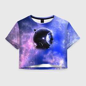 Женская футболка 3D укороченная с принтом Вселенная бесконечна в Курске, 100% полиэстер | круглая горловина, длина футболки до линии талии, рукава с отворотами | звезды | планета | разноцветный | шлем | яркий