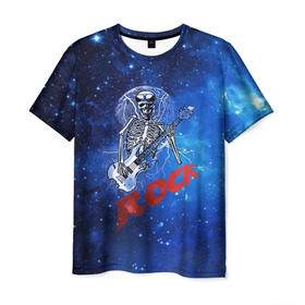 Мужская футболка 3D с принтом Мертвый гитарист в Курске, 100% полиэфир | прямой крой, круглый вырез горловины, длина до линии бедер | Тематика изображения на принте: rock | гитара | скелет | я люблю рок
