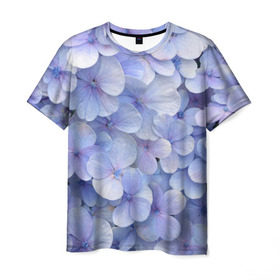 Мужская футболка 3D с принтом Гортензия голубая в Курске, 100% полиэфир | прямой крой, круглый вырез горловины, длина до линии бедер | Тематика изображения на принте: hydrangea | лето | нежность | незабудка | цветы
