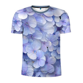 Мужская футболка 3D спортивная с принтом Гортензия голубая в Курске, 100% полиэстер с улучшенными характеристиками | приталенный силуэт, круглая горловина, широкие плечи, сужается к линии бедра | hydrangea | лето | нежность | незабудка | цветы
