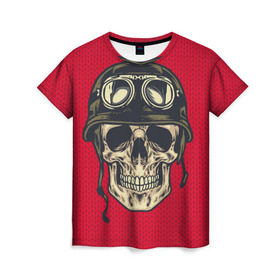 Женская футболка 3D с принтом Свитер байкера в Курске, 100% полиэфир ( синтетическое хлопкоподобное полотно) | прямой крой, круглый вырез горловины, длина до линии бедер | бабушка | байк | вязка | пряжа | скелет | скилет | череп