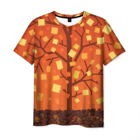 Мужская футболка 3D с принтом Золотая осень в Курске, 100% полиэфир | прямой крой, круглый вырез горловины, длина до линии бедер | ветви | ветка | дерево | древо | лес | листва | листья | осень | природа