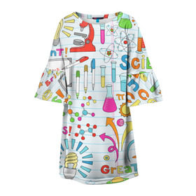 Детское платье 3D с принтом Стикеры Наука в Курске, 100% полиэстер | прямой силуэт, чуть расширенный к низу. Круглая горловина, на рукавах — воланы | паттерн | студенту | школьный