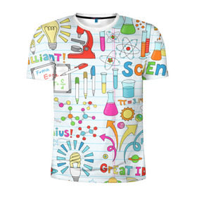 Мужская футболка 3D спортивная с принтом Стикеры Наука в Курске, 100% полиэстер с улучшенными характеристиками | приталенный силуэт, круглая горловина, широкие плечи, сужается к линии бедра | паттерн | студенту | школьный