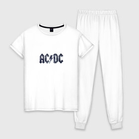 Женская пижама хлопок с принтом AC/DC в Курске, 100% хлопок | брюки и футболка прямого кроя, без карманов, на брюках мягкая резинка на поясе и по низу штанин | ас | группа | дс | логотип | музыка | печни | рок