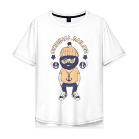 Мужская футболка хлопок Oversize с принтом Original Sailor в Курске, 100% хлопок | свободный крой, круглый ворот, “спинка” длиннее передней части | арт | военно морской флот | матрос | моряк | надпись | речник | якорь