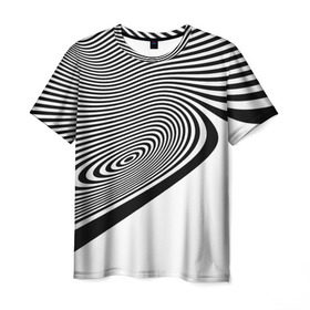 Мужская футболка 3D с принтом Black&White illusion в Курске, 100% полиэфир | прямой крой, круглый вырез горловины, длина до линии бедер | 3d | абстракции | иллюзия | линии | полосы | черно белые