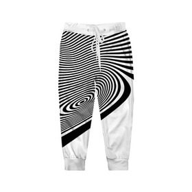 Детские брюки 3D с принтом Black&White illusion в Курске, 100% полиэстер | манжеты по низу, эластичный пояс регулируется шнурком, по бокам два кармана без застежек, внутренняя часть кармана из мелкой сетки | 3d | абстракции | иллюзия | линии | полосы | черно белые