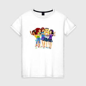 Женская футболка хлопок с принтом ЛЕГО Френдс в Курске, 100% хлопок | прямой крой, круглый вырез горловины, длина до линии бедер, слегка спущенное плечо | lego friends | андреа | лучшие подружки | миа | оливия | стефани | эмма