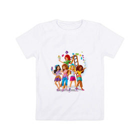 Детская футболка хлопок с принтом ЛЕГО Френдс в Курске, 100% хлопок | круглый вырез горловины, полуприлегающий силуэт, длина до линии бедер | lego friends | андреа | лучшие подружки | миа | оливия | стефани | эмма