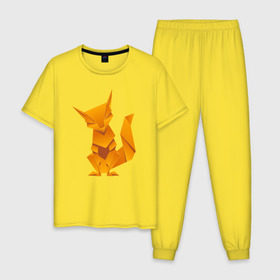 Мужская пижама хлопок с принтом Origami в Курске, 100% хлопок | брюки и футболка прямого кроя, без карманов, на брюках мягкая резинка на поясе и по низу штанин
 | арт | животное | лиса | оригами