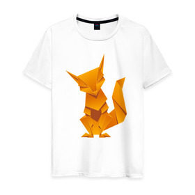 Мужская футболка хлопок с принтом Origami в Курске, 100% хлопок | прямой крой, круглый вырез горловины, длина до линии бедер, слегка спущенное плечо. | арт | животное | лиса | оригами