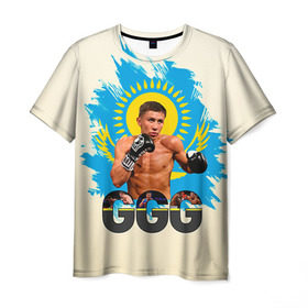 Мужская футболка 3D с принтом Геннадий Головкин в Курске, 100% полиэфир | прямой крой, круглый вырез горловины, длина до линии бедер | Тематика изображения на принте: fighting | ggg | боец | боксер | борьба | драки