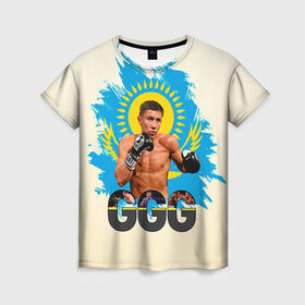 Женская футболка 3D с принтом Геннадий Головкин в Курске, 100% полиэфир ( синтетическое хлопкоподобное полотно) | прямой крой, круглый вырез горловины, длина до линии бедер | fighting | ggg | боец | боксер | борьба | драки