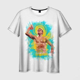Мужская футболка 3D с принтом Геннадий Головкин в Курске, 100% полиэфир | прямой крой, круглый вырез горловины, длина до линии бедер | Тематика изображения на принте: fighting | ggg | боец | боксер | борьба | драки