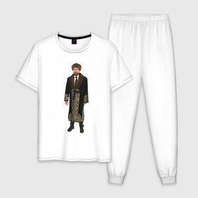 Мужская пижама хлопок с принтом Кейдж 1 в Курске, 100% хлопок | брюки и футболка прямого кроя, без карманов, на брюках мягкая резинка на поясе и по низу штанин
 | Тематика изображения на принте: актер | кейдж в казахстане | мем | николас кейдж