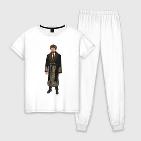 Женская пижама хлопок с принтом Кейдж 1 в Курске, 100% хлопок | брюки и футболка прямого кроя, без карманов, на брюках мягкая резинка на поясе и по низу штанин | актер | кейдж в казахстане | мем | николас кейдж