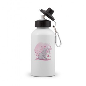 Бутылка спортивная с принтом Слоник в Курске, металл | емкость — 500 мл, в комплекте две пластиковые крышки и карабин для крепления | акварель | любовь | рисунок | розовый